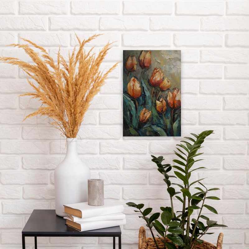 Art mural tulipe abstrait orange et rouge