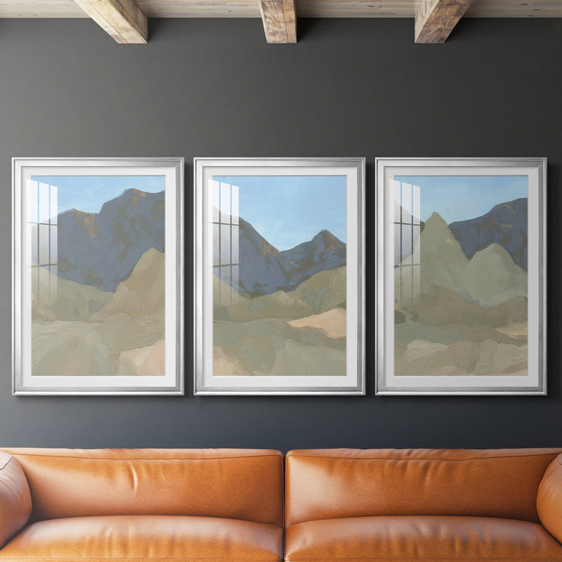 Saddle Mountain I - Impression personnalisée de qualité supérieure avec passe-partout - 3 pièces, Argent argent