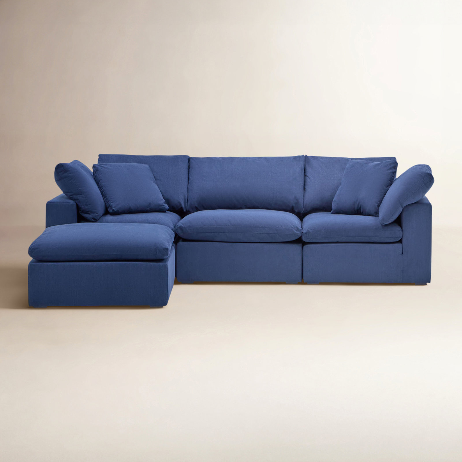 Calana Modular Sectional, Navy, 4 Piece (2 Corner, 1 Armless, 1 Ottoman)