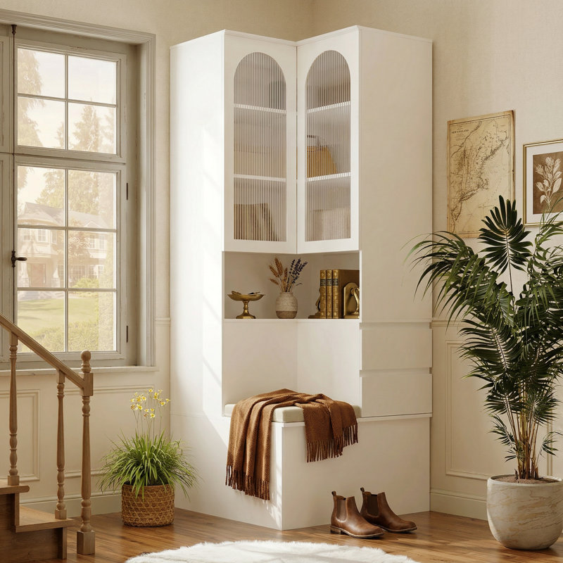 Armoire de rangement de coin pour chaussures avec tabouret