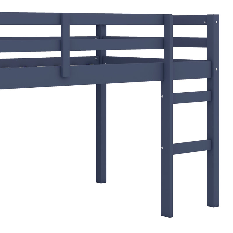 Solid Wood Bed Frame With Ladder, Wood Slat Support, Blue