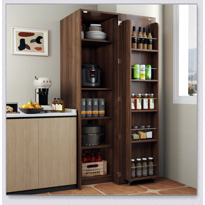 Freestanding Kitchen Pantry Cabinet with Ample Shelves and Side Racks, Perfect for Organized Storage in Kitchen, Living Room, and Dining Room