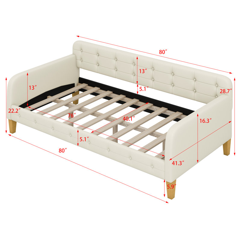 Lit de jour rembourré avec 4 pieds de soutien, Beige