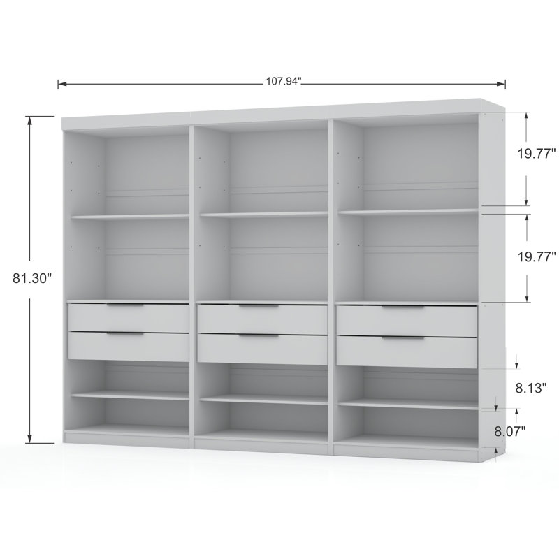Mulberry Contemporary Modern Open Wardrobe Closet with Drawers and Adjustable Shelves in White, White