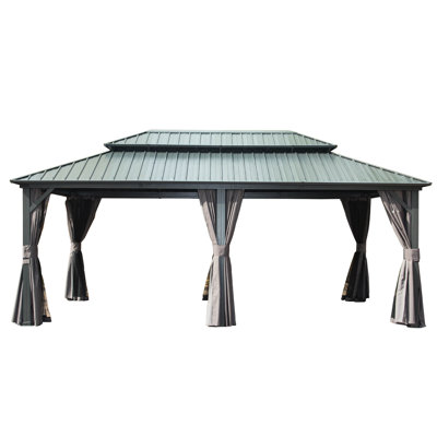 12' X 20' Gazebo, Aluminum, Galvanized Steel, Double Roof, Curtain For Lawn Materials, Backyard Dining
