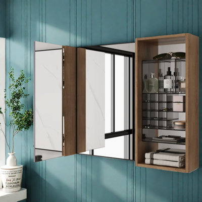 Armoire à pharmacie moderne avec rangement, miroir en bois 41,3 po pour salle de bain