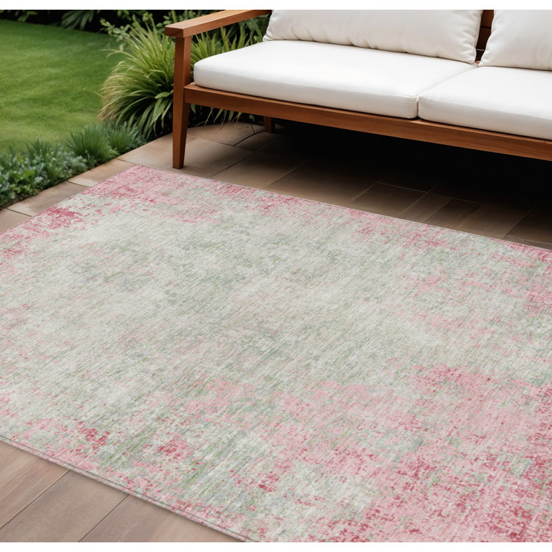 Tapis intérieur lavable abstrait 8 pi x 10 pi rose et ivoire