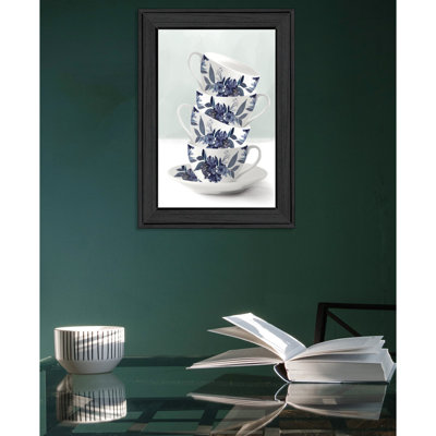 Multicolore, encadré prêt à accrocher, tour à thé bleue, 20,99 po de hauteur, pièce décorative en papier (bleu)