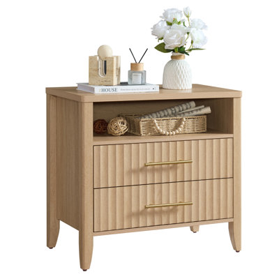 27inch Fluted 2 Drawers Nightstand Natural- 1PCS
