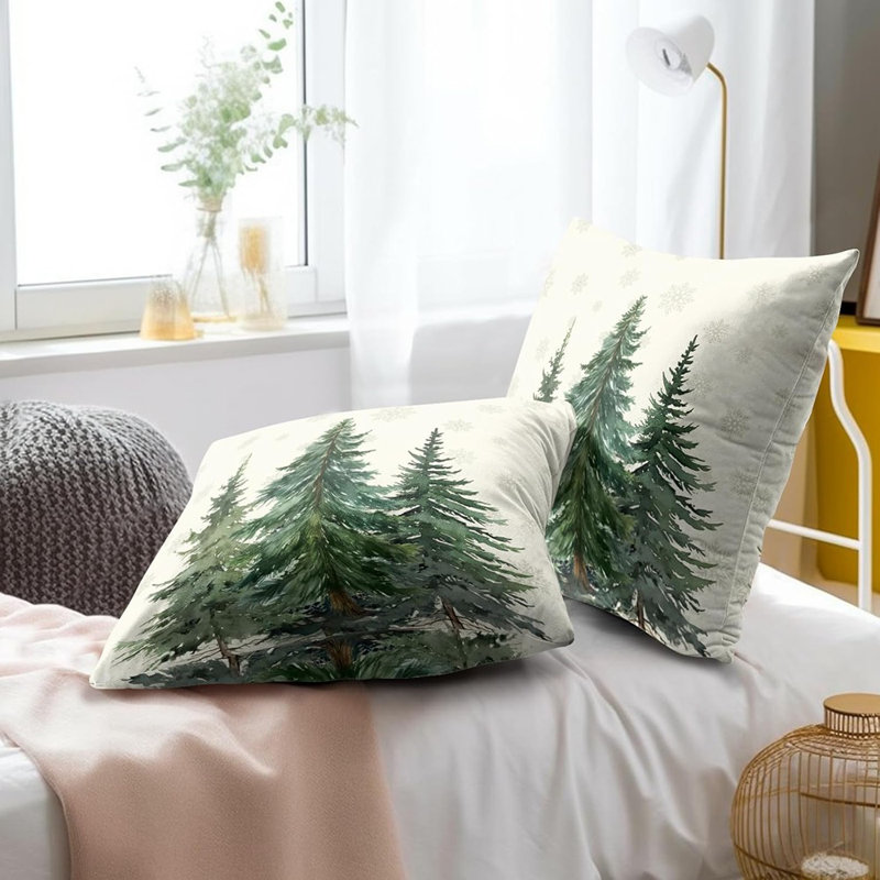 Housses de coussin en pin 18 x 18 po, housses de neige décoratives d'hiver vert forêt