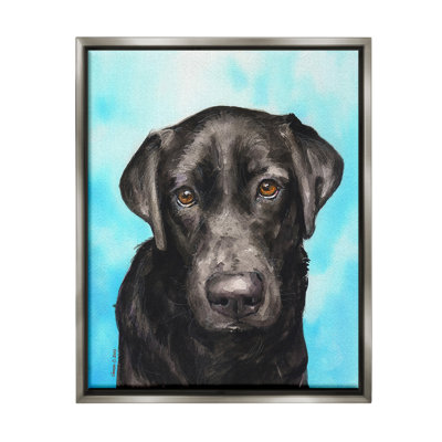 «Black Lab Portrait On Blue» par George Dyachenko sur toile