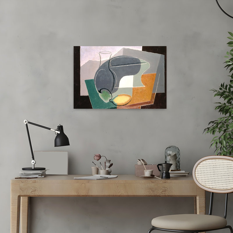 Coupe à fruits et carafe, 1927, estampe d'art mural abstrait contemporain, 16" H x 24" W
