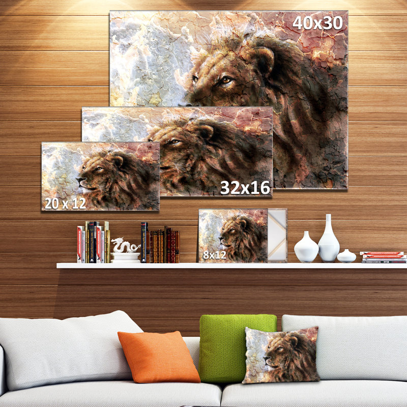 Animal, lion paisible sur toile - Lion paisible, H 12 po x l 20 po x p 1 po, Toile tendue