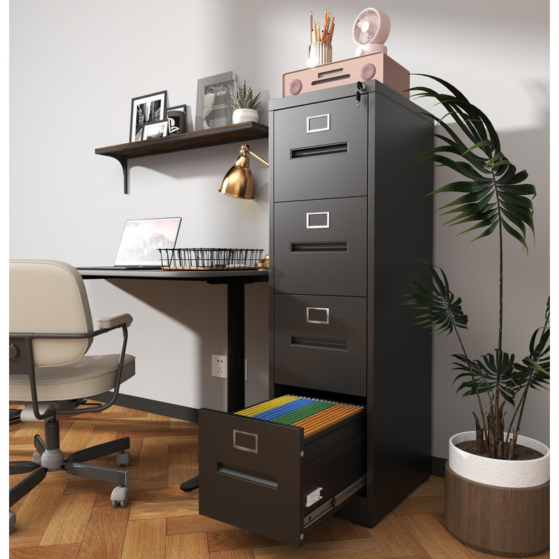 Classeur vertical à 4 tiroirs avec serrure verticale en métal pour bureau à domicile, Gris