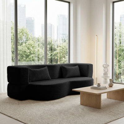 Canapé-lit courbé moderne convertible 2-en-1 de 78,35 po, canapé-lit au sol, canapé-lit en mousse à mémoire de forme avec 2 coussins sans assemblage pour salon, appartement, petit espace