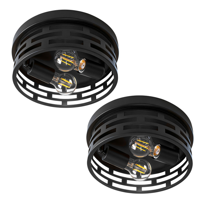 2-pack Modern Parallel Grid Black Metal 2-light Flush Mount Ceiling Light(bulb Not Include)