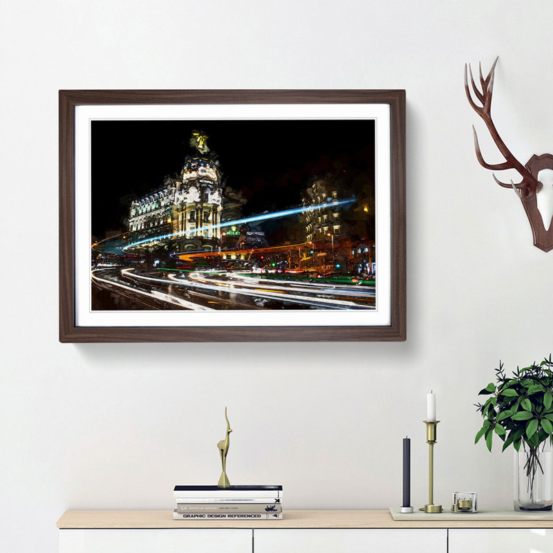 Nigh time in Madrid Spain in Abstract - Picture Frame Graphic Art Print, 27cm H x 36cm W x 2cm D, Walnut Framed