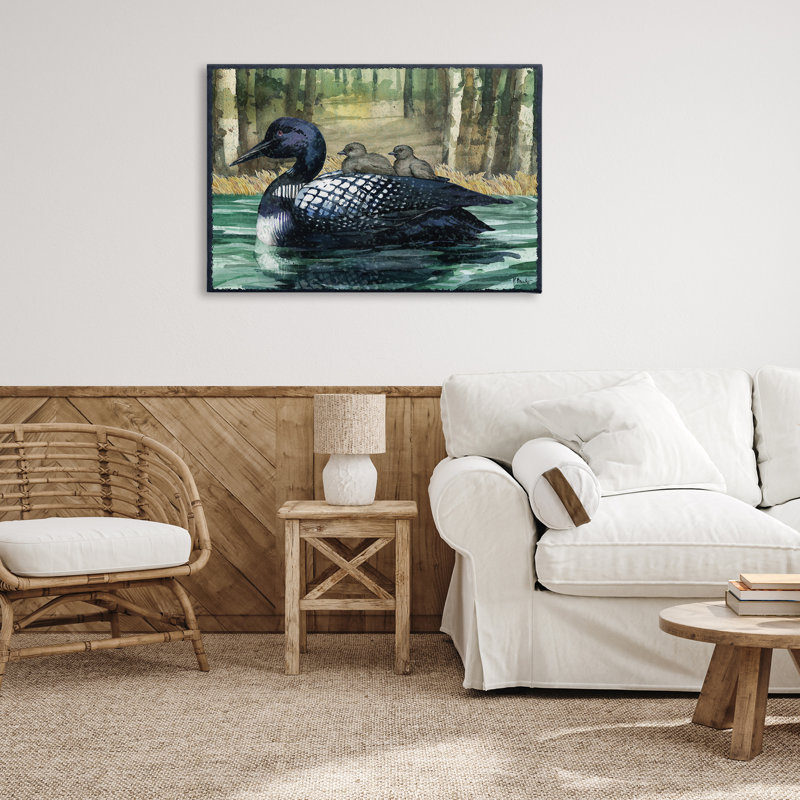 Famille de huards sur toile de lac, design par Paul Brent, H 24 po x l 36 po