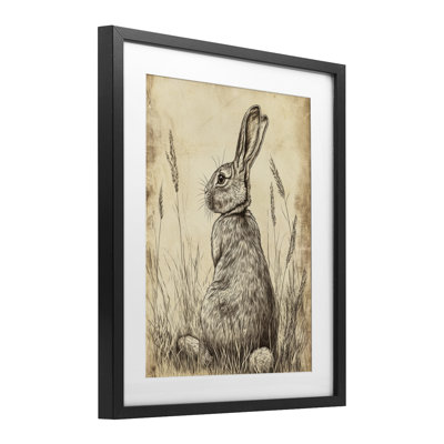 «Vintage Aged Bunny Portrait», reproduction encadrée sous verre, design par Petal Prints Design