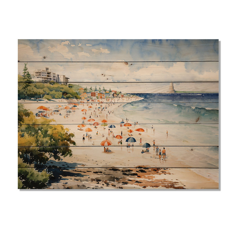 «Vintage Beach Day Tranquitt I» - Sable de plage côtière sur bois, H 34 po x l 44 po x P 0,78 po