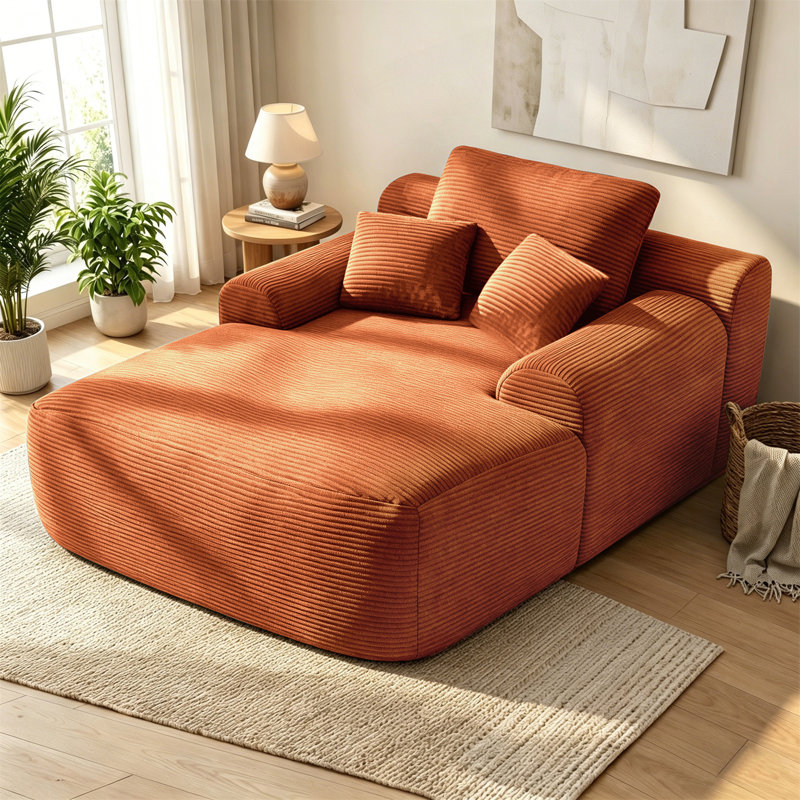 Chaise longue convertible sans accoudoirs avec accoudoirs larges et coussins décoratifs