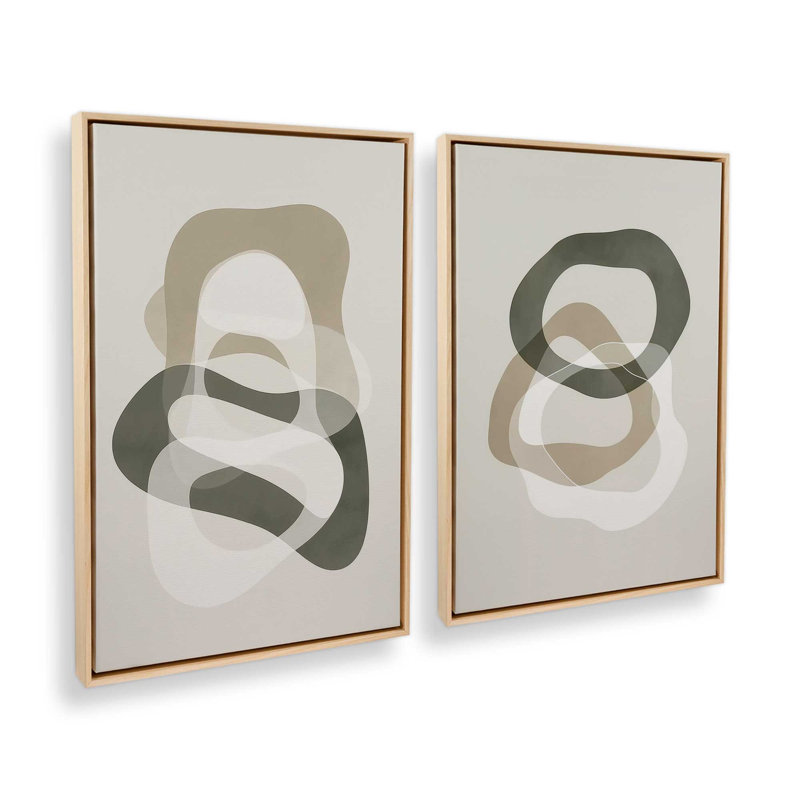 Ensemble de 2 imprimés Serene Loops, 48 po x 32 po, Cadre flottant en érable américain