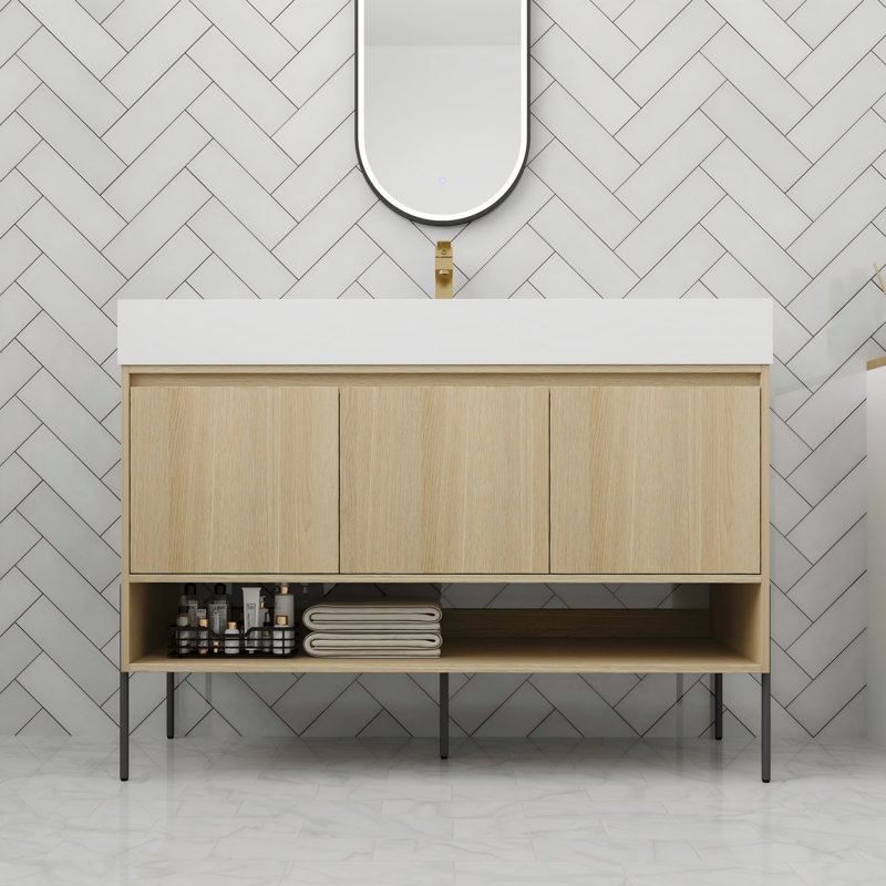 Meuble-lavabo autoportant avec porte à fermeture en douceur de 48 po avec lavabo en résine, 47"