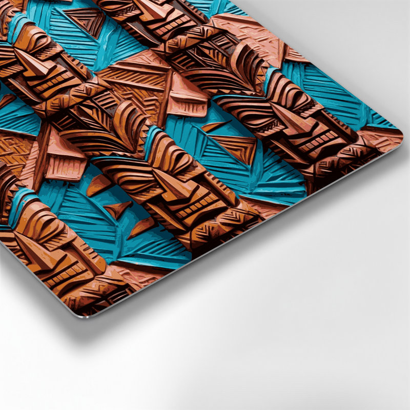 Art mural hawaïen à motif géométrique tiki noir, H 16 po x l 16 po