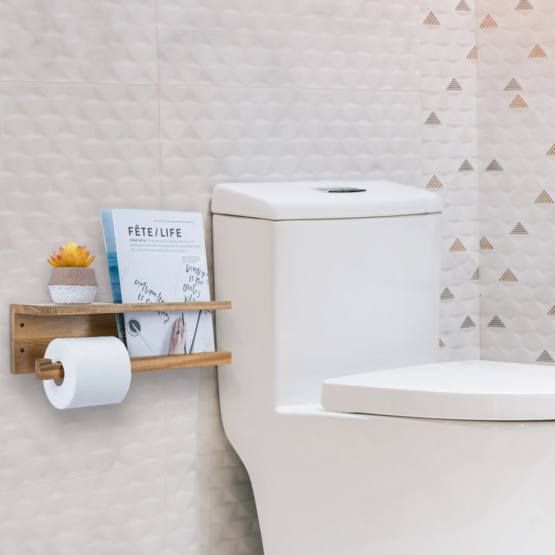 Acacia Wall Mounted Toilet Roll Holder with Magazine Rack