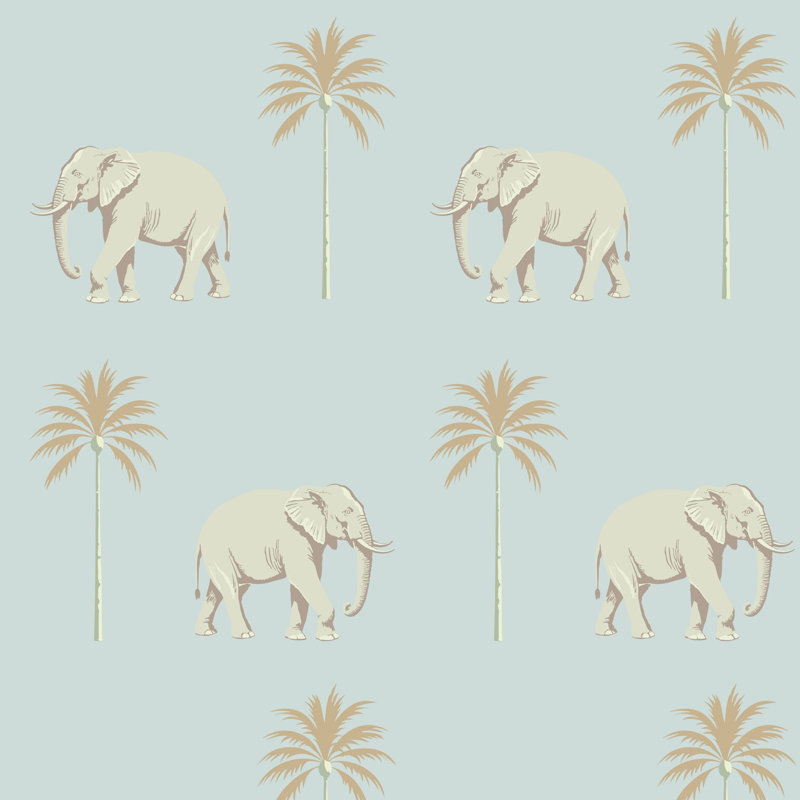 Strolling Elephant - Wallpaper, Blue Pearl, Premium Paper