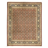 Hand Knotted Wool Area Rug in Wine And Navy