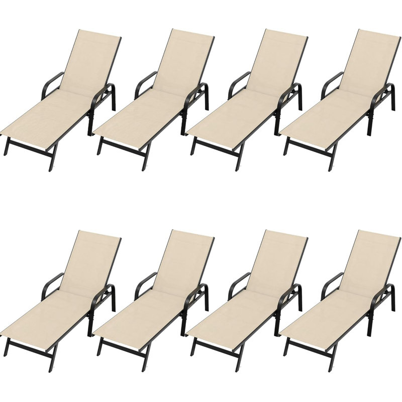 Set of 8 Outdoor Lounge Chairs with 5-Position Adjustable Backrest, PVC-coated Polyester Fabric, Metal Frame for Patio, Garden, Poolside, Balcony