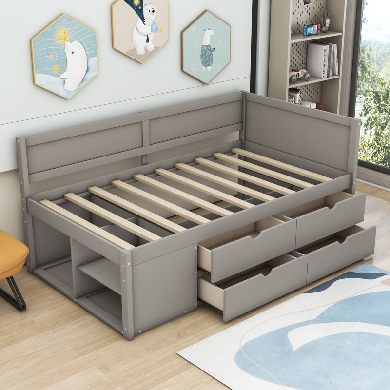 Nadiv Wooden Daybed with 4 Drawers, Twin, Gray