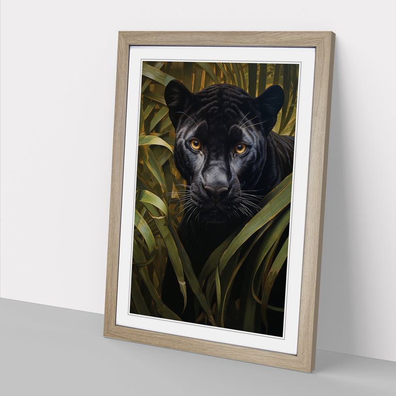 Panther Symbolism No.2 - Single Picture Frame Print on Wood, Oak Framed, 34cm H x 25cm W x 2" D