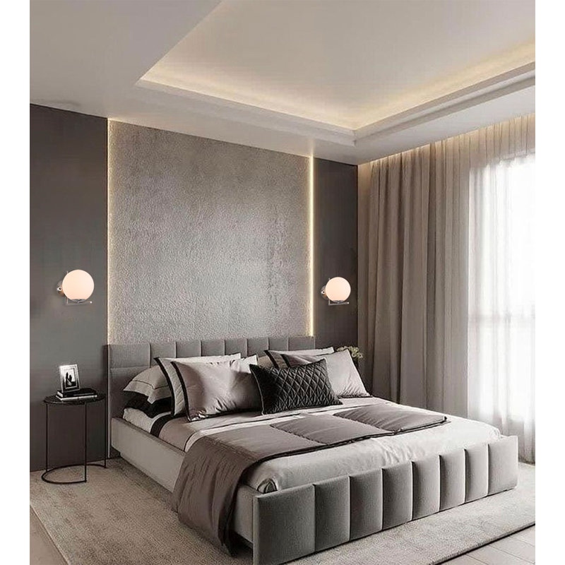 1 Light Armed Wall Sconce With A Milk White Glass Shade, Satin Nickel