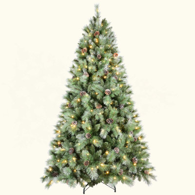 Arbre de Noël avec 400 lumières DEL blanc chaud - 1348 pointes en PVC et aiguilles dures, 82 pommes de pin, conception à branches articulées, support en métal robuste - arbre de Noël réaliste