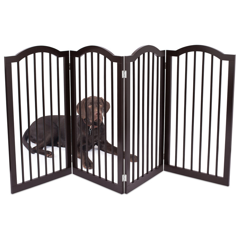 Espresso Solid Wood Freestanding Pet Gate with Arched Top