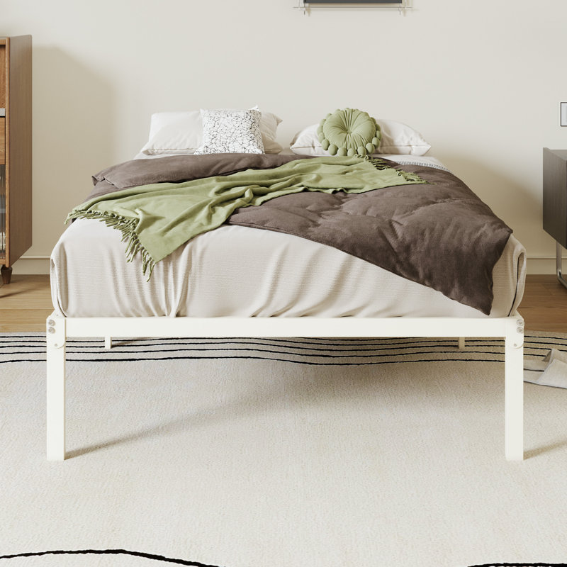 Base de lit plateforme en métal 14 po avec espace de rangement, Lit simple, Beige, 14"