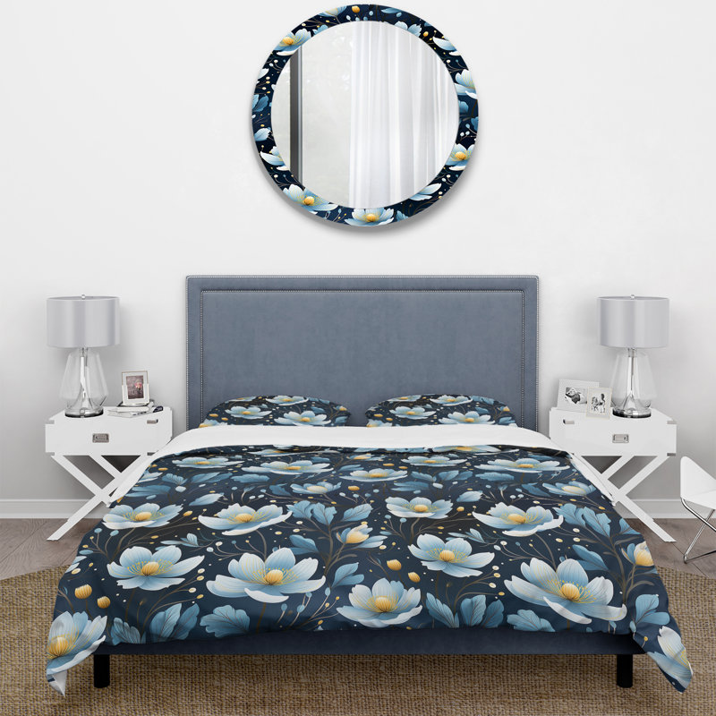 Mystic Aura Blue Blossum Fusion - Ensemble de housse de couette à motif floral