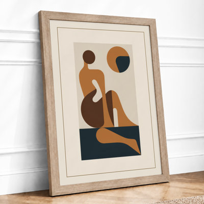 Seated Woman in Geometry Minimalist - Framed Print