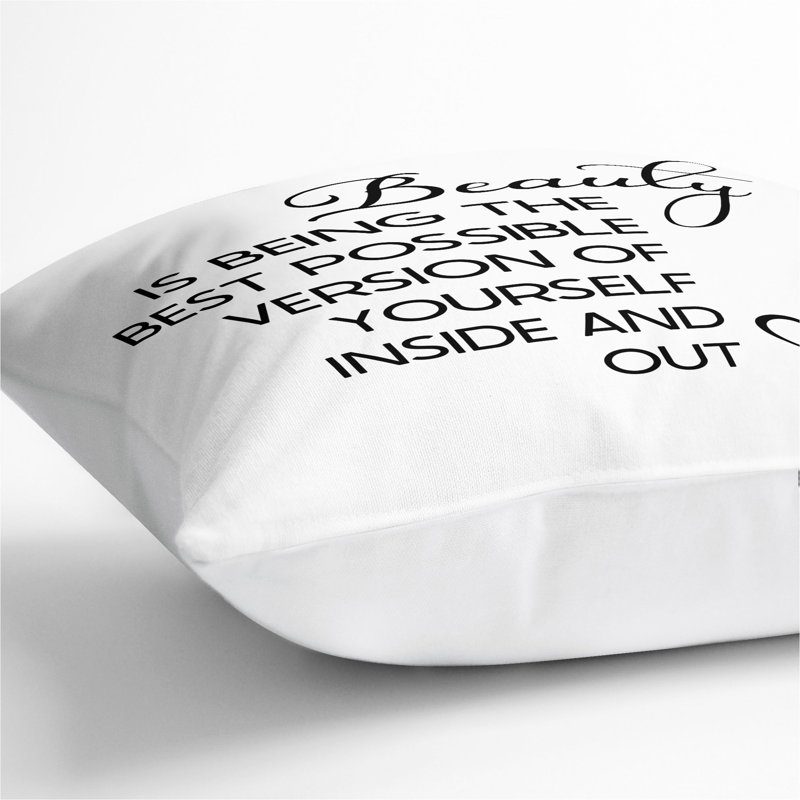 Beauty Is Typography Square Throw Cushion, White, 55cm H x 55cm W x 20cm D