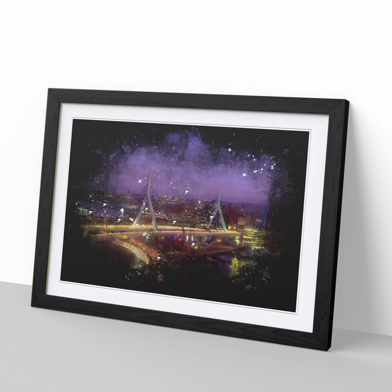 Massachusetts Boston Skyline - Picture Frame Graphic Art, 27cm H x 36cm W x 2cm D, Black