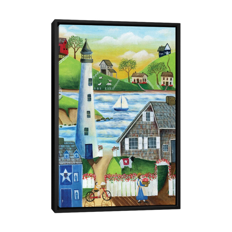 "By the Sea" par Cheryl Bartolo-impression d’art graphique, H 48 po x l 32 po x P 1,5 po, Toile avec cadre noir, Pas de tapis