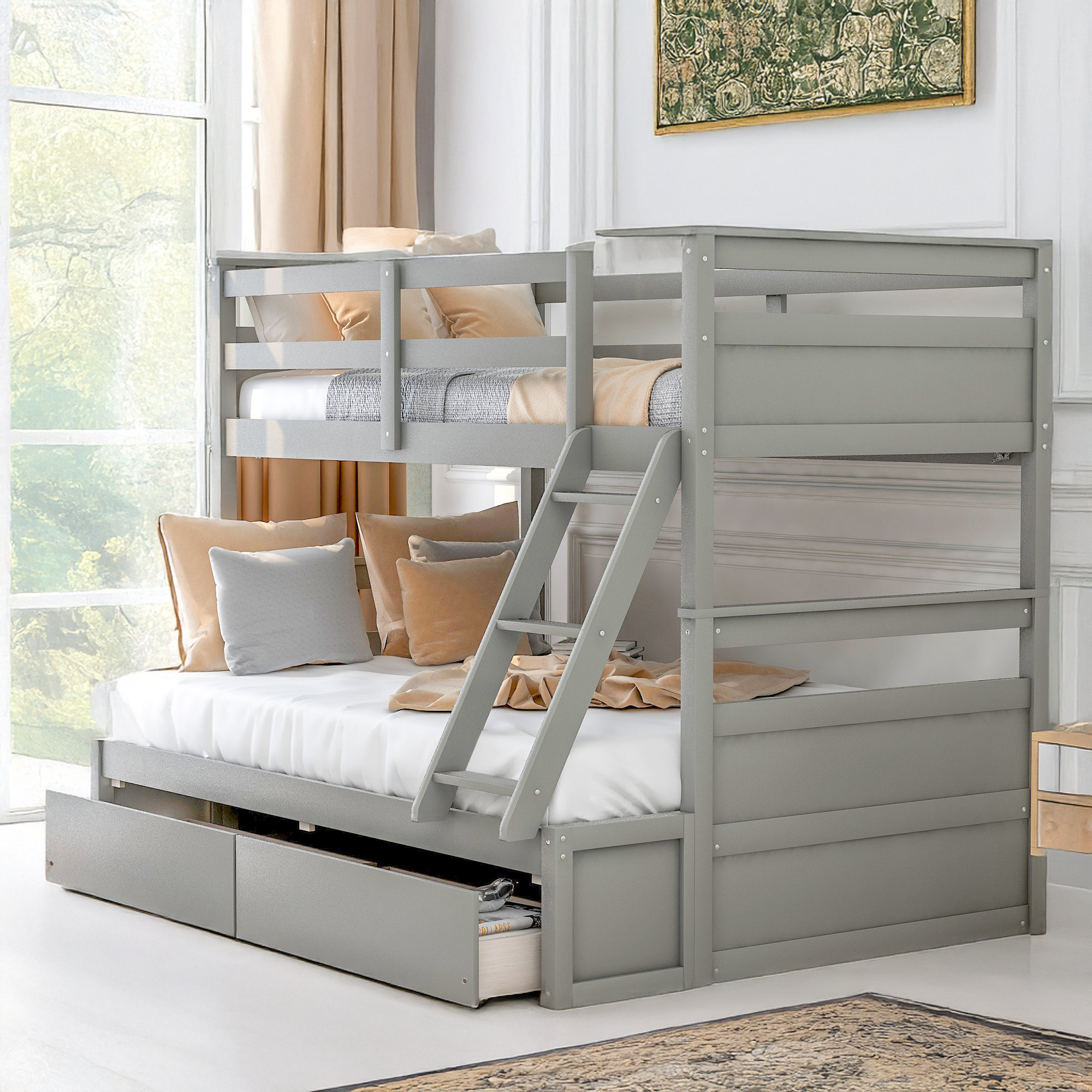 Harriet Bee Twin Over Full Bunk Bed With Storage - Wayfair Canada