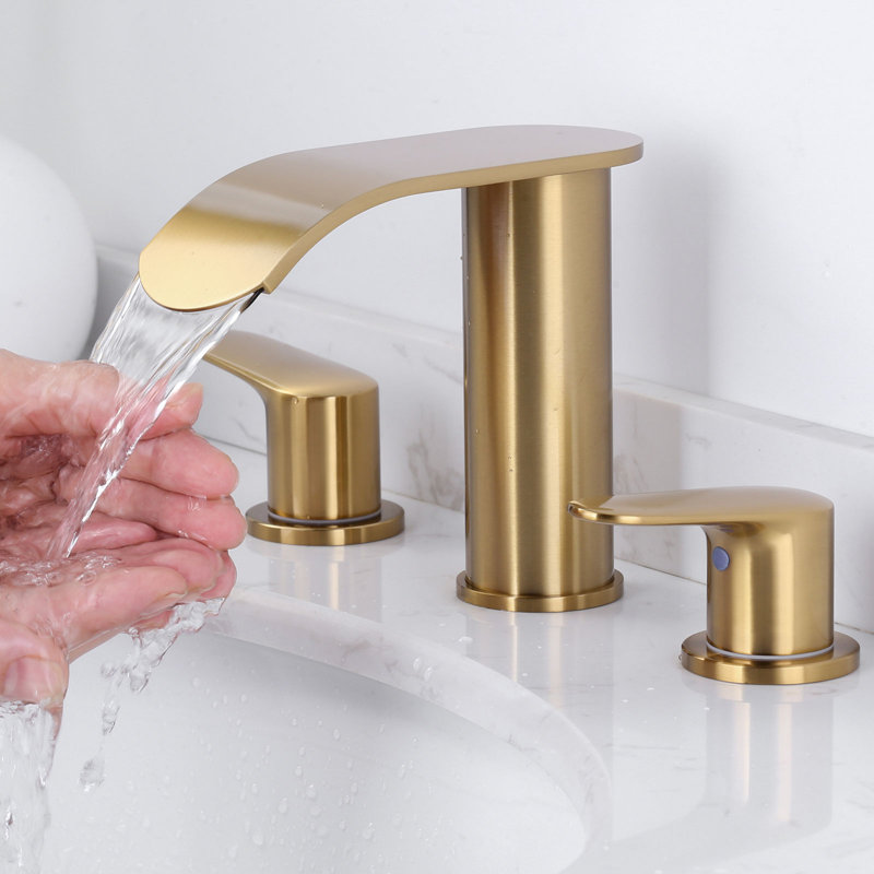 Widespread 2-handle Bathroom Faucet with Drain Assembly, Gold