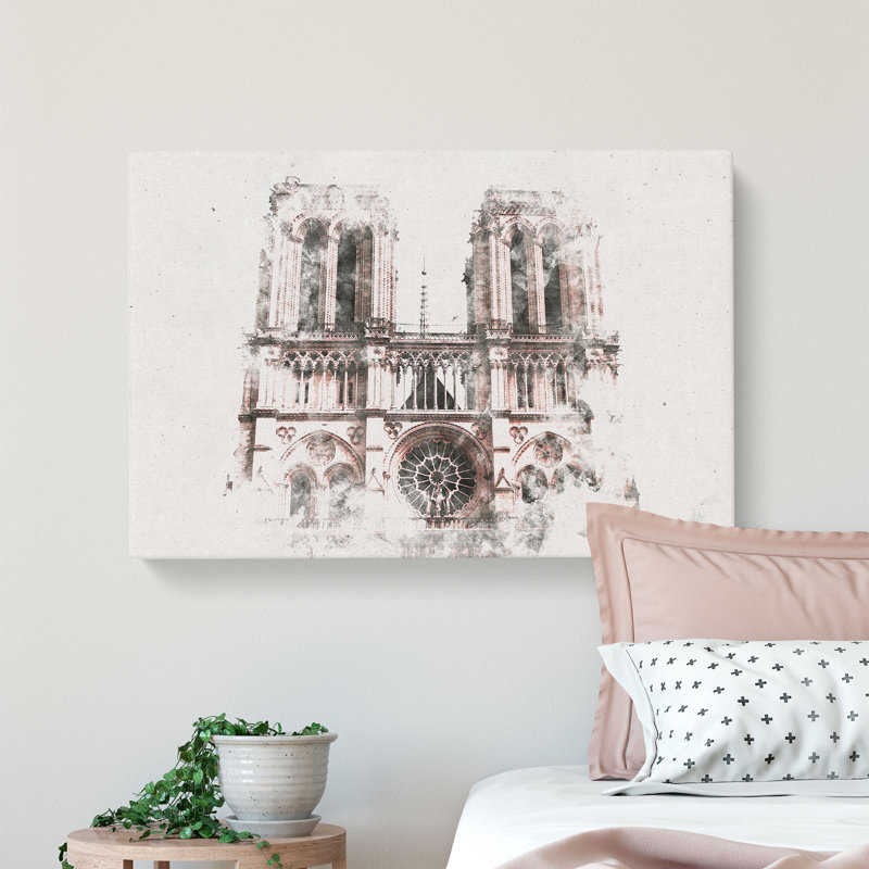 Notre Dame in Paris France Watercolour - Wrapped Canvas, 35cm H x 50cm W x 3cm D