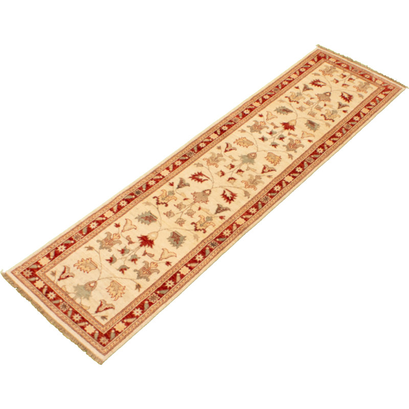 Tapis de couloir crème en tapis décoratif laine de conception unique 2 pi 6 po x 9 pi 9 po noué à la main new age ushak