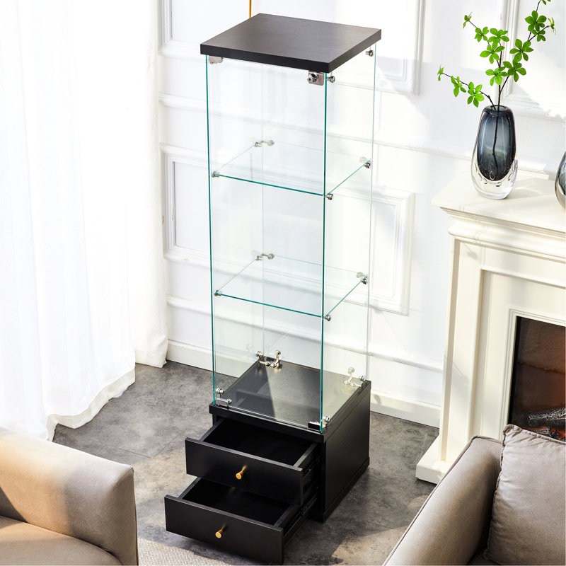 Vitrine de style américain avec fonction, verre trempé de 0,2 po d'épaisseur, glissières à fermeture en douceur et porte verrouillable en verre pour les cosmétiques, armoire, porte, rangement pour le vin à long terme