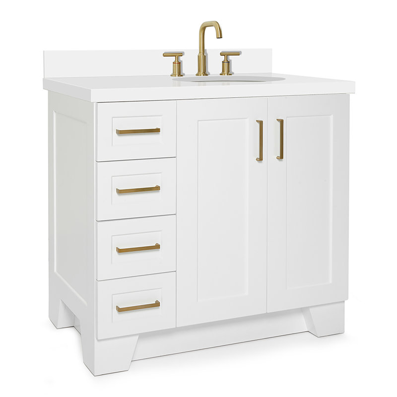 37 IN.  Single Bathroom Vanity, White, Right, Oval