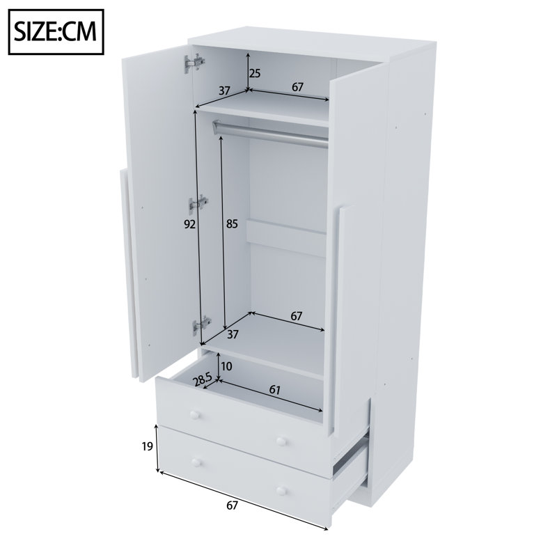 2 Door Wardrobe, White